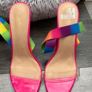 Cathy DPink Heels with Rainbow Straps